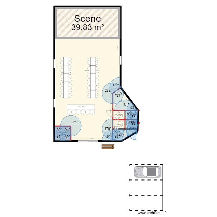 salle. Plan de 9 pièces et 251 m2