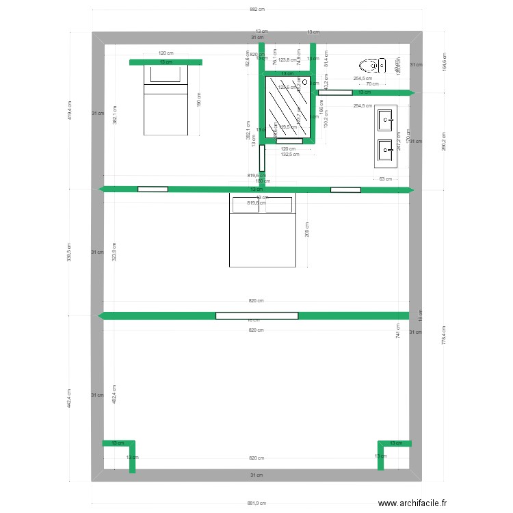 Modification 1er Maison existante 2. Plan de 2 pièces et 89 m2