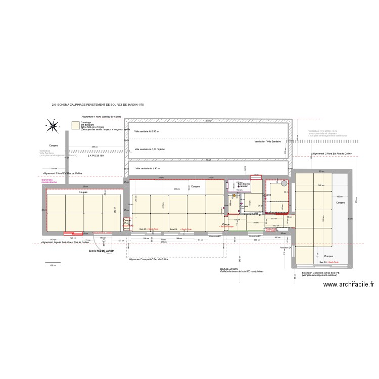 2.6 -SCHEMA CALPINAGE REVËTEMENT SOL REZ DE JARDIN 1/75. Plan de 6 pièces et 104 m2