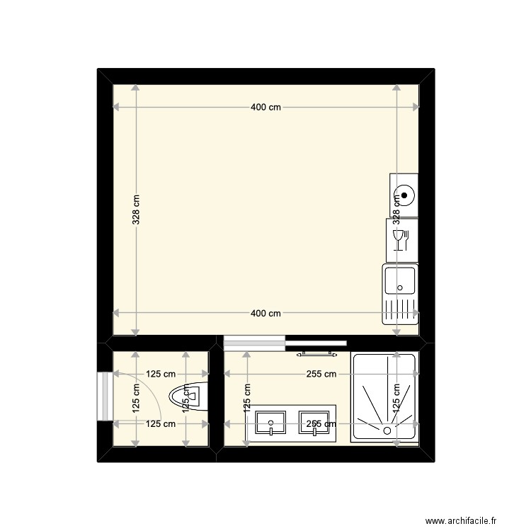 ho 2. Plan de 3 pièces et 18 m2