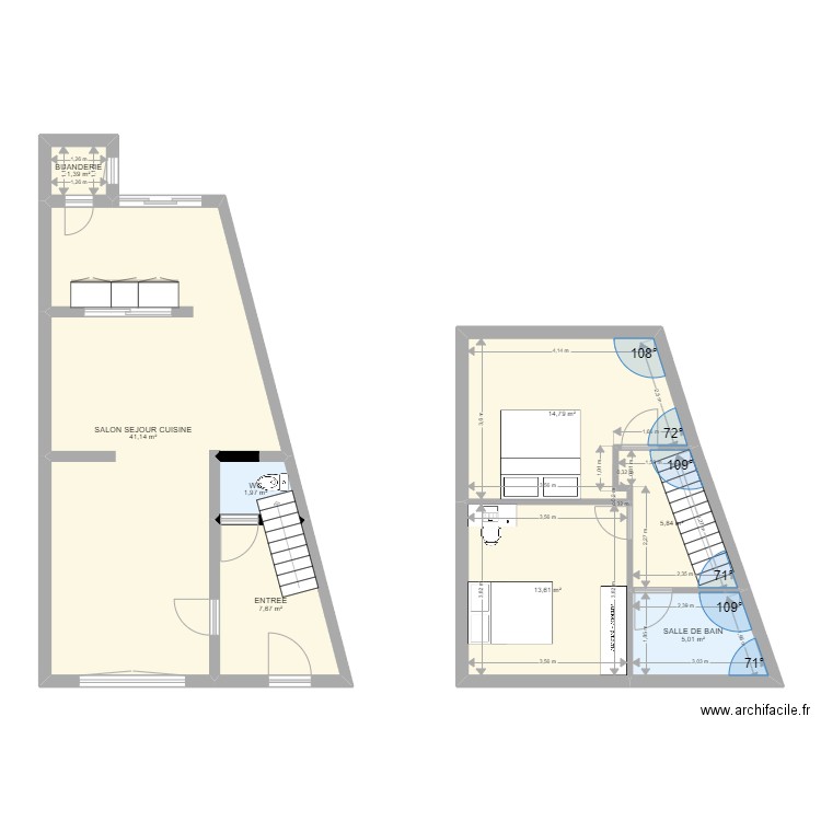 MAISON BEUVRY. Plan de 8 pièces et 91 m2