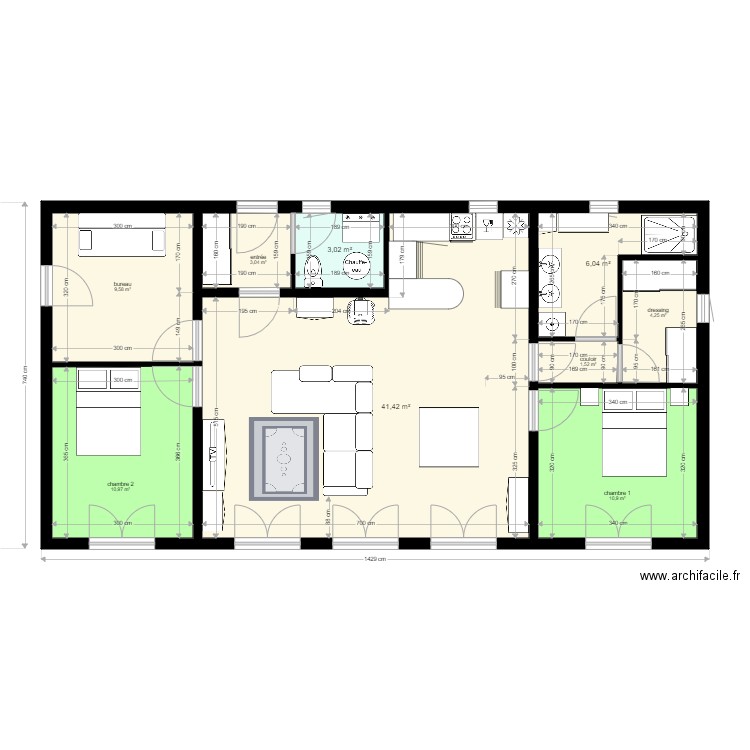 90 M2 plain pied2 3 ch . Plan de 0 pièce et 0 m2