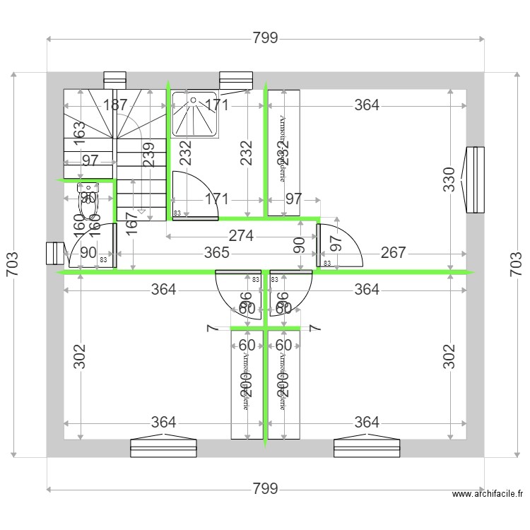 REYBAUD CLOISON ETAGE. Plan de 6 pièces et 45 m2