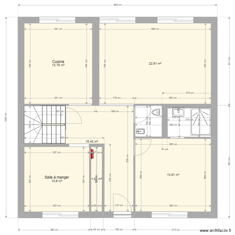 Plan Etage New. Plan de 6 pièces et 78 m2