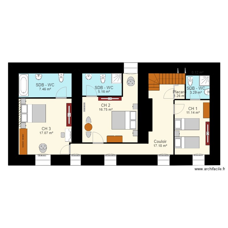 La comté 1er étage ch tribord MEUBLE. Plan de 0 pièce et 0 m2