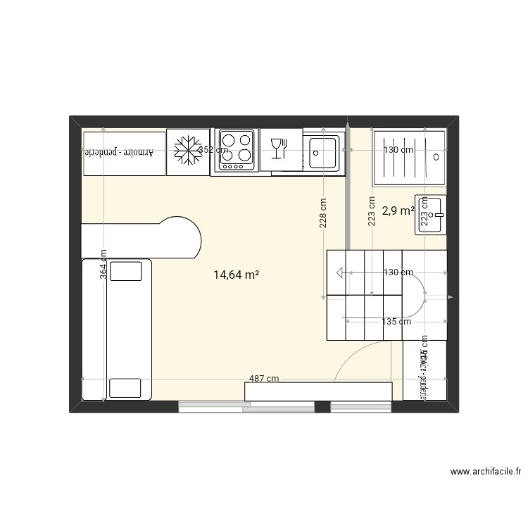 20m2 deux étages pmr. Plan de 4 pièces et 37 m2