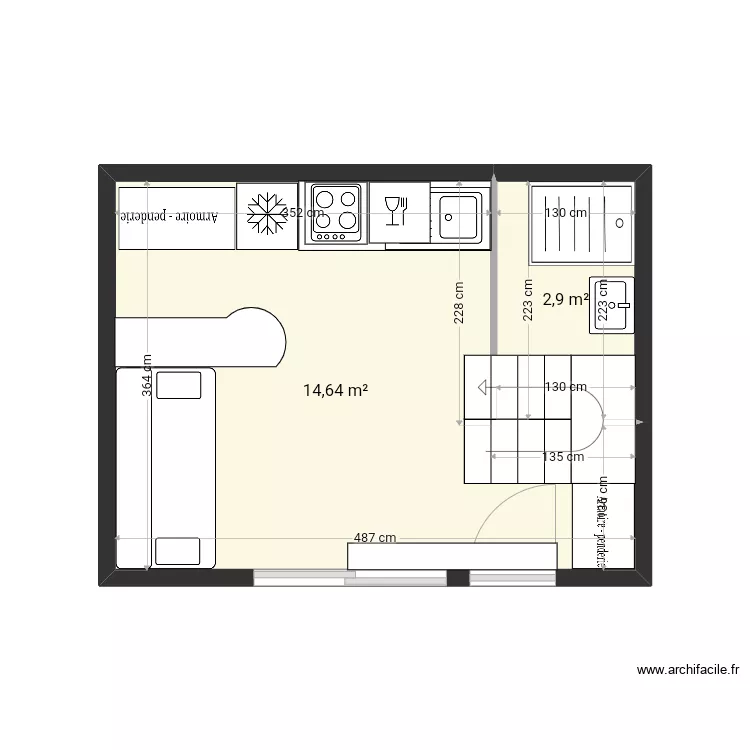 20m2 deux &eacute;tages pmr. Plan de 