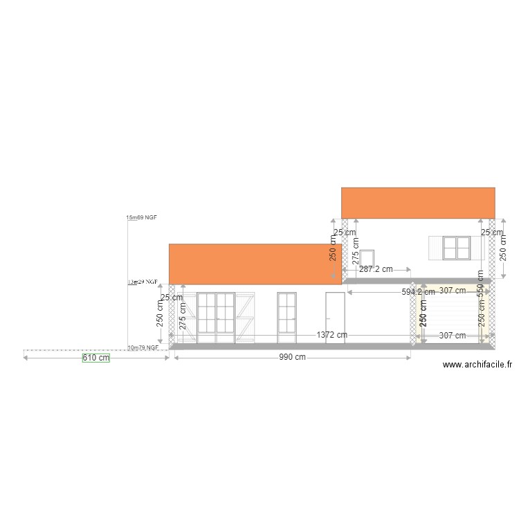  Façade sud existante. Plan de 0 pièce et 0 m2