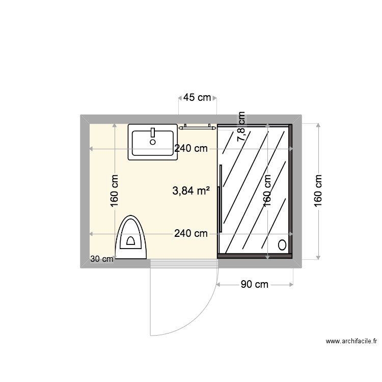 Pantin_SDB_Studio5. Plan de 1 pièce et 4 m2