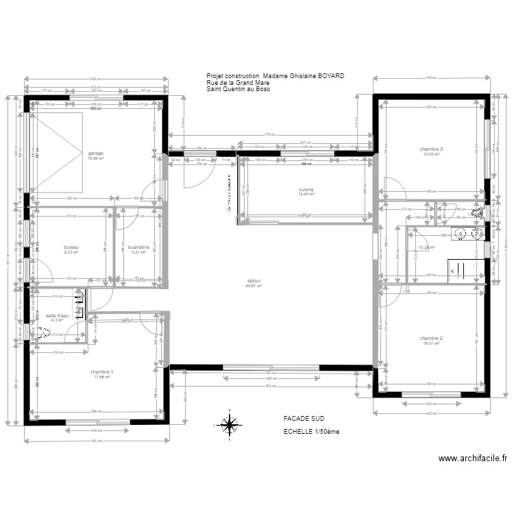 maison  façade sud. Plan de 0 pièce et 0 m2