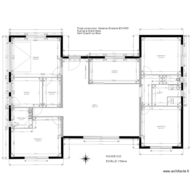 maison  fa&ccedil;ade sud. Plan de 