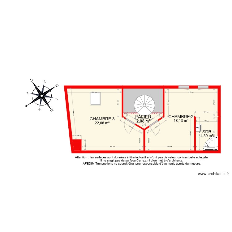 BI 7043 ETAGE 2 BIS. Plan de 6 pièces et 53 m2