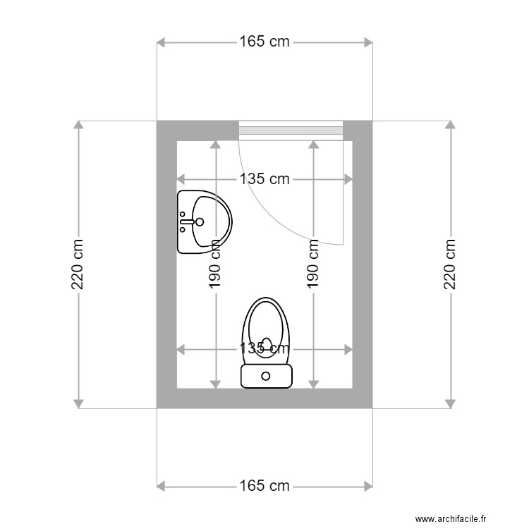 toilette aile gauche. Plan de 1 pièce et 3 m2