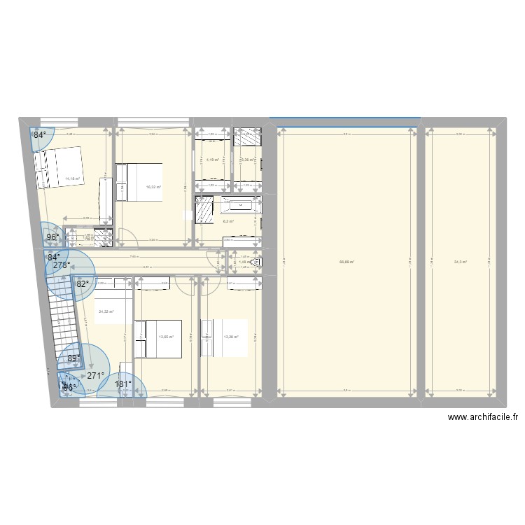 NOYAL ETAGE. Plan de 12 pièces et 200 m2