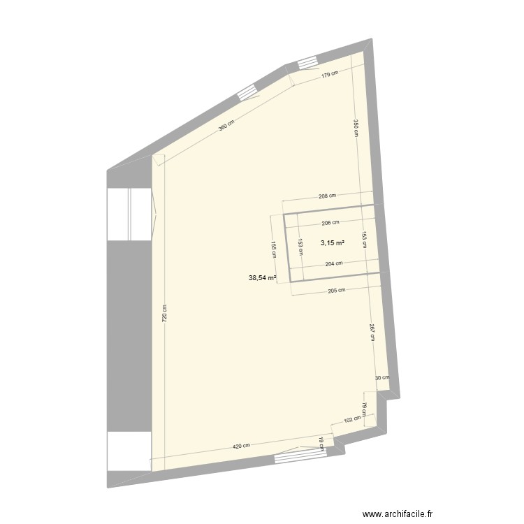 plan de masse plancher. Plan de 1 pièce et 35 m2
