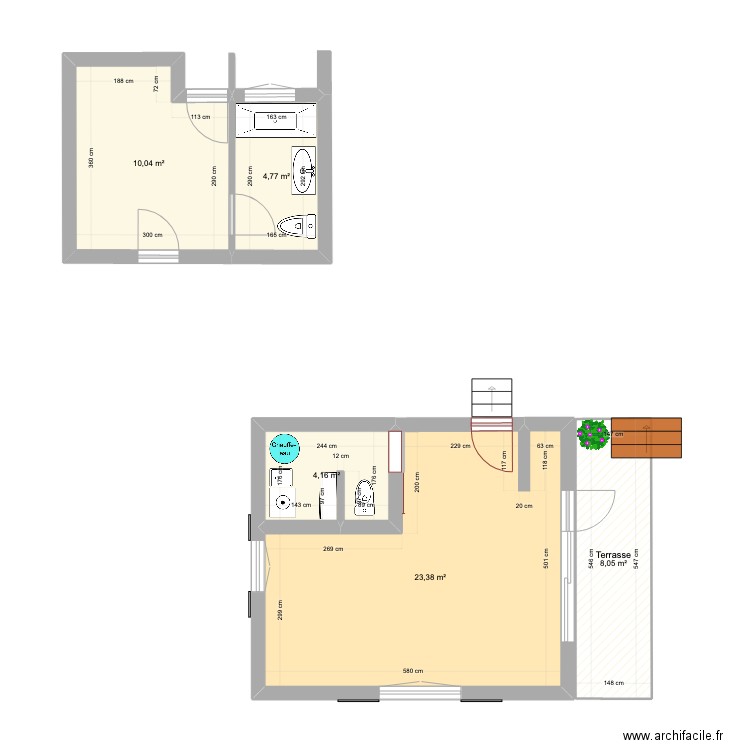 aménagement annexe. Plan de 5 pièces et 50 m2