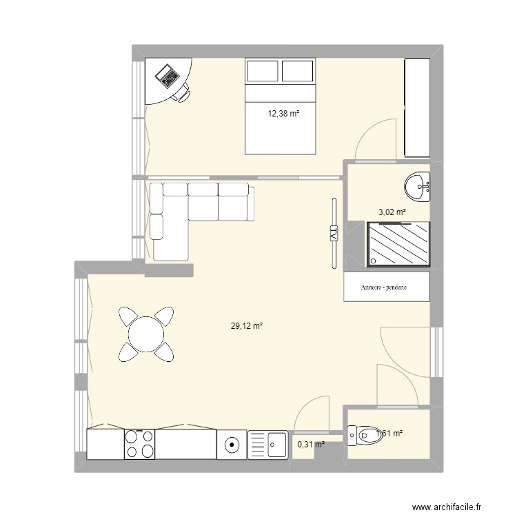 VincentAuriol4. Plan de 5 pièces et 46 m2