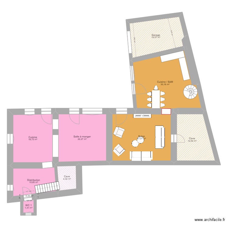 Poleymieux - division RDC totale. Plan de 11 pièces et 148 m2