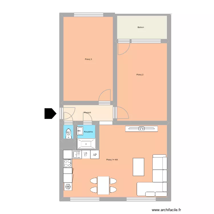 Tř&iacute;da Osvobozen&iacute; 1691 byt 4 KA. Plan de 8  et 80 m²