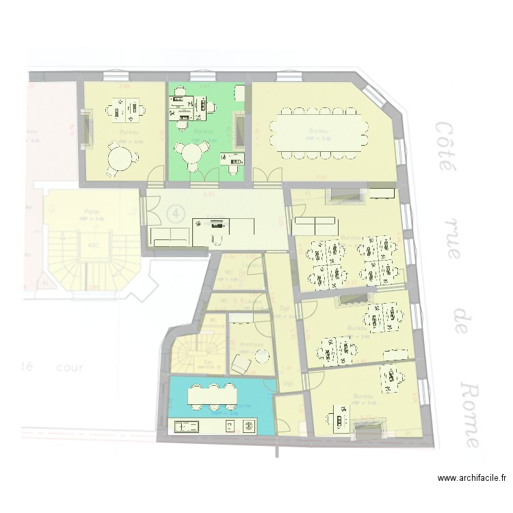 Saint Lazare droite. Plan de 11 pièces et 159 m2