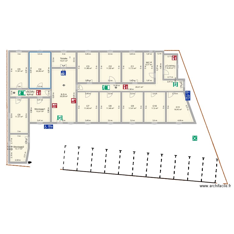 Cabinet 3. Plan de 19 pièces et 323 m2