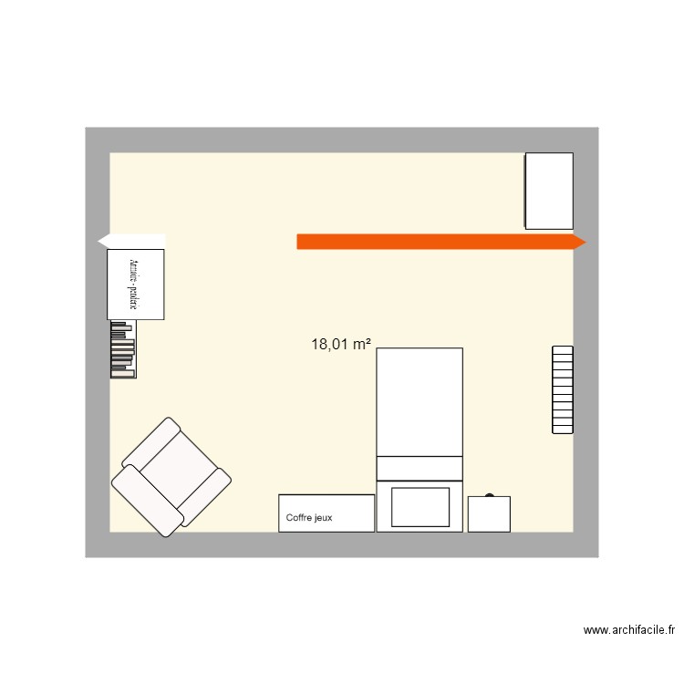 Chambre Amélia. Plan de 1 pièce et 18 m2
