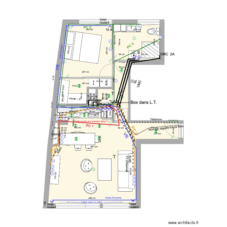 Mathilde Projet Electricité Prises. Plan de 5 pièces et 46 m2