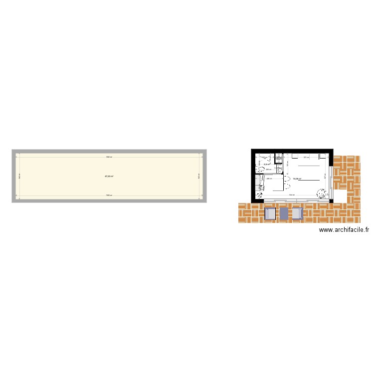 T2 3 stars. Plan de 4 pièces et 65 m2