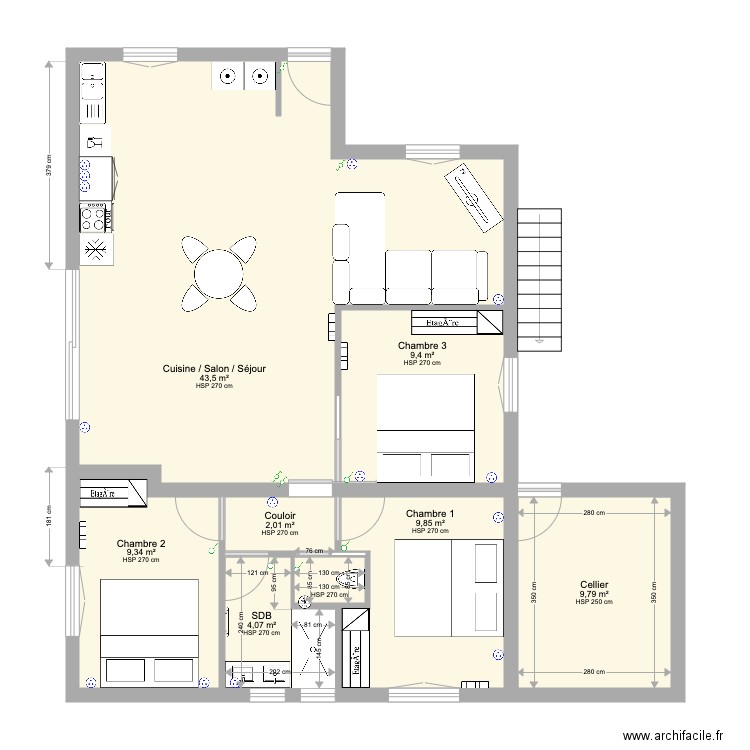 RP CHATEAUBERNARD PROJETE. Plan de 8 pièces et 89 m2