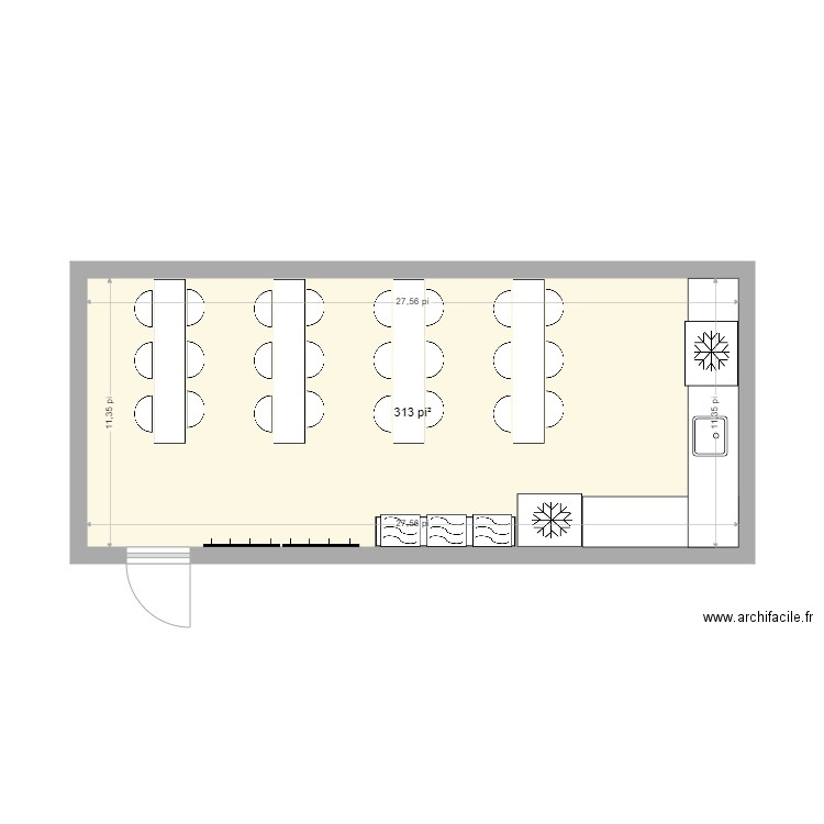 Cafétéria. Plan de 1 pièce et 29 m2