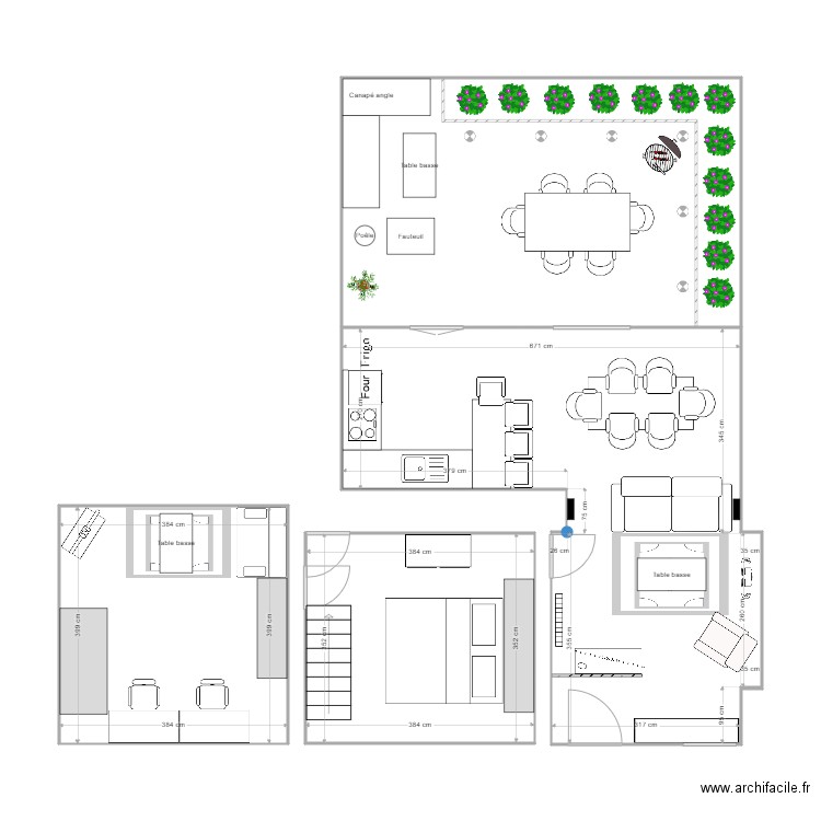 Pièce de vie et terrasse. Plan de 0 pièce et 0 m2