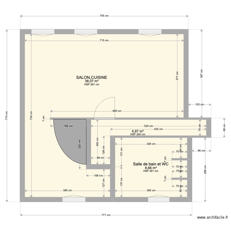 PLAI ZAI ETAGE EXISTANT . Plan de 3 pièces et 52 m2