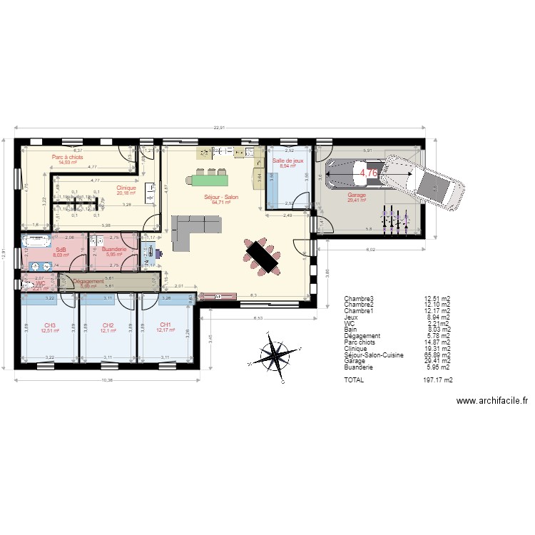 Architecte 3. Plan de 12 pièces et 197 m2