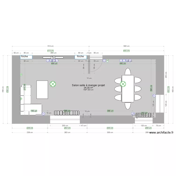 Salon salle &agrave; manger projet. Plan de 