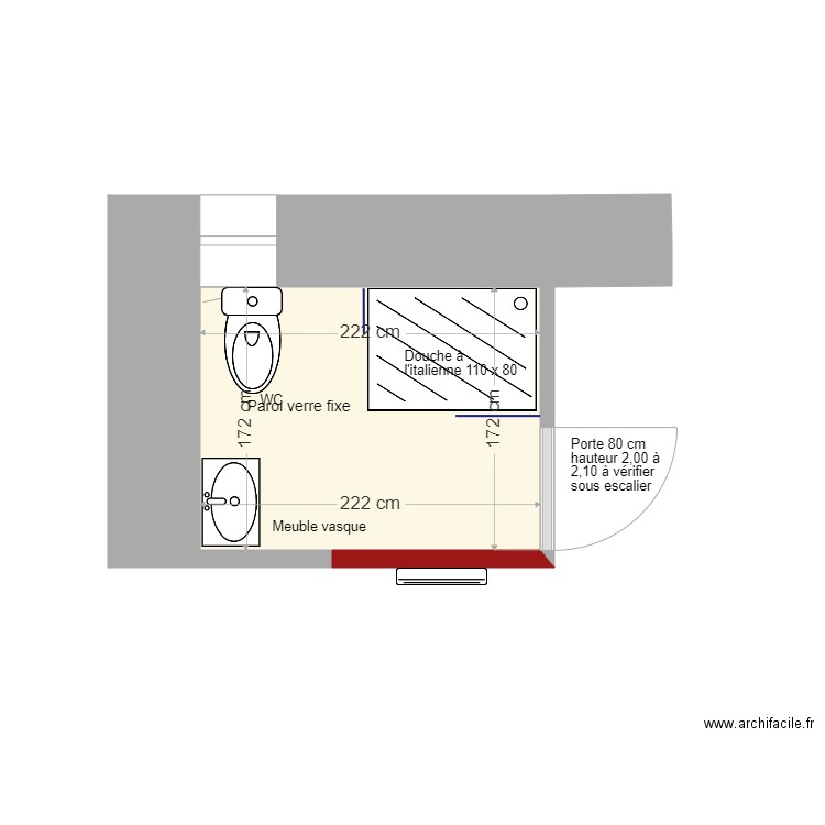 Salle de bains Aventignan projet 3. Plan de 0 pièce et 0 m2
