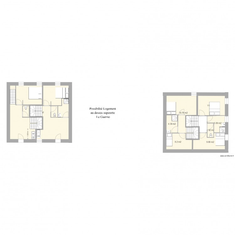 Plan Existant maison superette Le guerno projet 1. Plan de 0 pièce et 0 m2