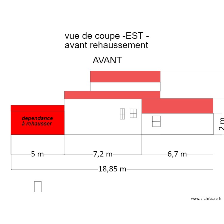 plan de coupe -est- dependance à rehausser avant. Plan de 0 pièce et 0 m2