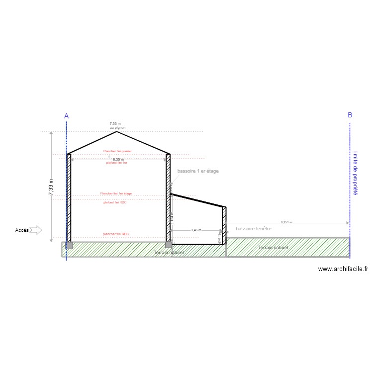 COUPE AA 33. Plan de 3 pièces et 20 m2