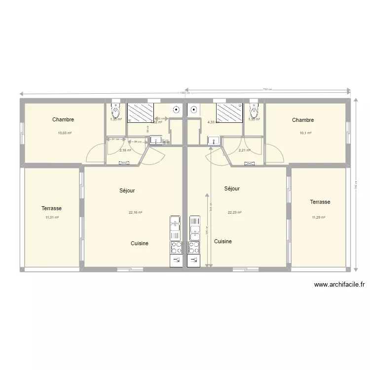 Doublette simulation terrain. Plan de 