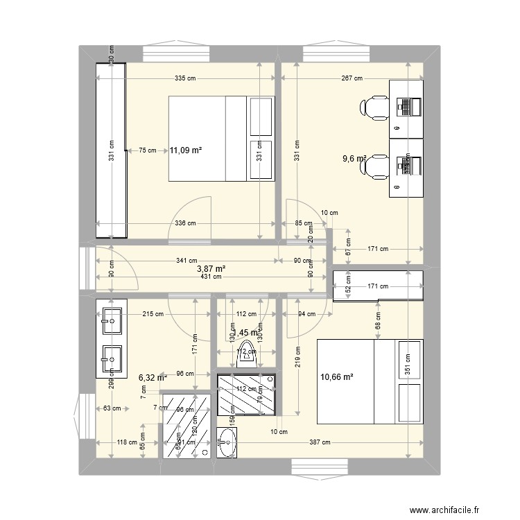 32RDS CHAMBRES V3. Plan de 6 pièces et 43 m2