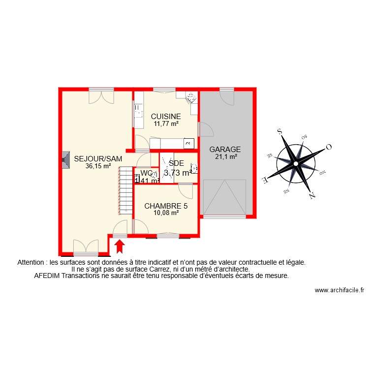 BI8527 RDC PASCAL. Plan de 6 pièces et 84 m2