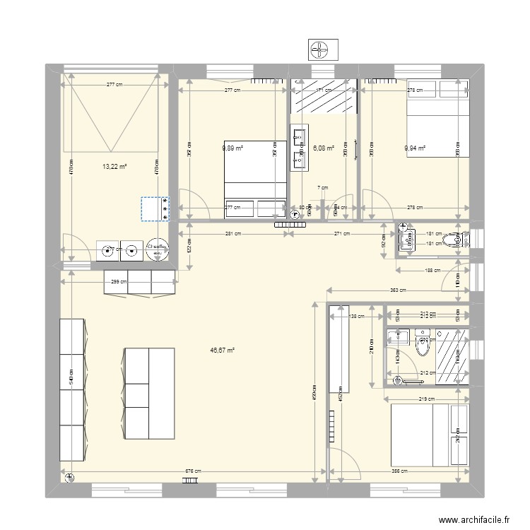 Maison rev2. Plan de 9 pièces et 103 m2