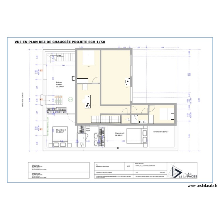 sables2. Plan de 6 pièces et 85 m2