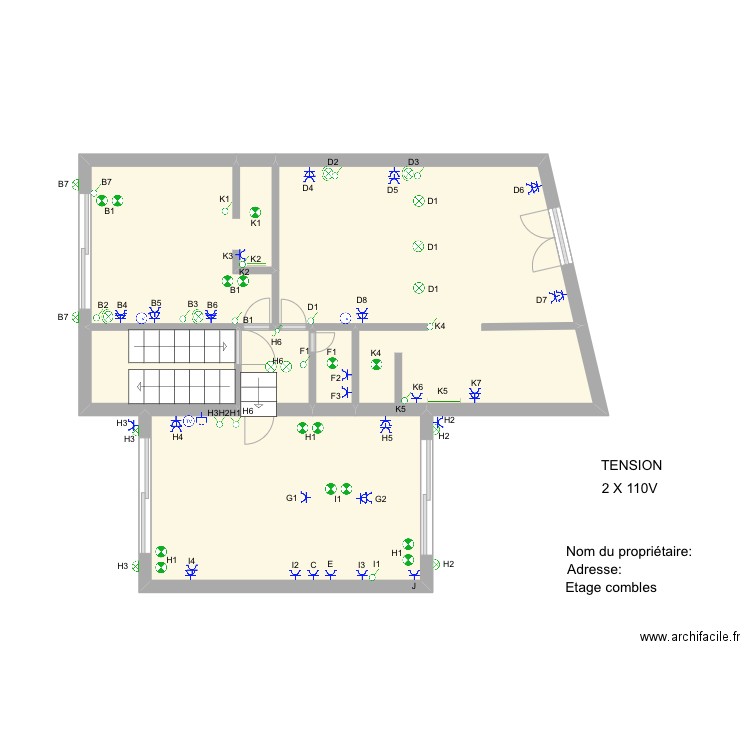 ET COMBLES. Plan de 6 pièces et 46 m2