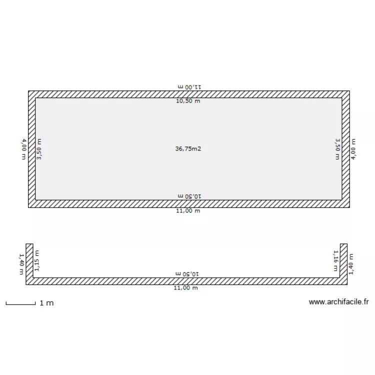 coupe piscine. Plan de 