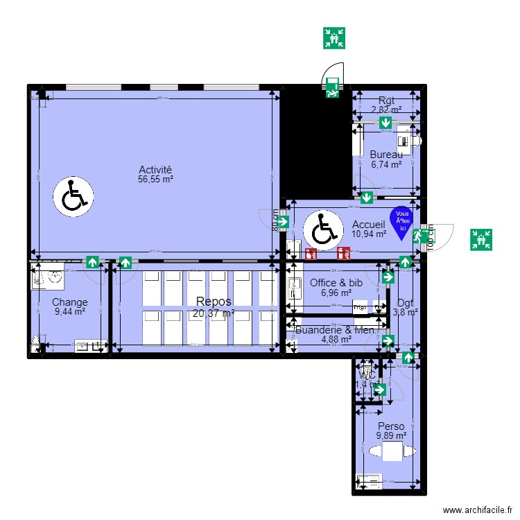 91 MONTGERON PROJET 3 13 Mercure Evac 060922 Urbain. Plan de 12 pièces et 143 m2