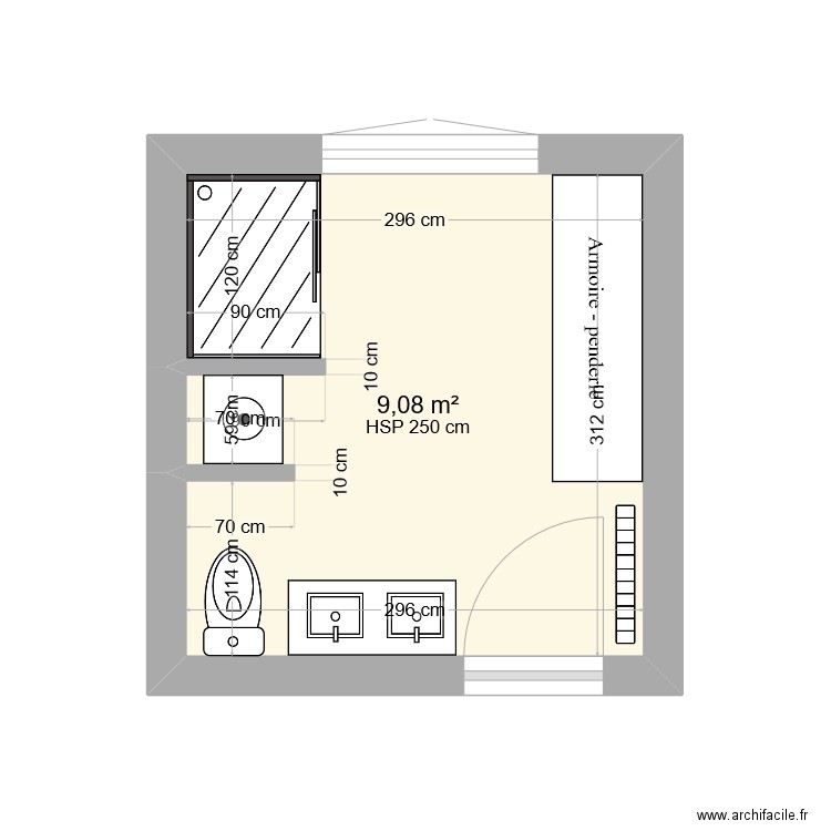 Salle_de_bain_v001. Plan de 1 pièce et 9 m2