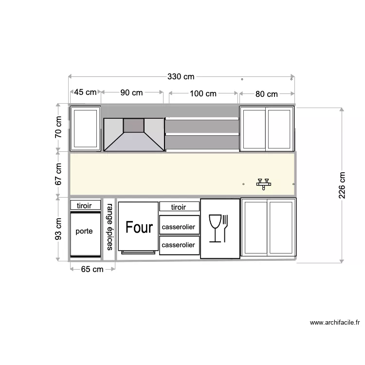 fa&ccedil;ade cuisine 25 avril 21. Plan de 