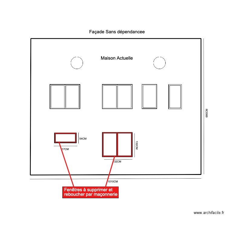 Façade sans Dépendance. Plan de 1 pièce et 65 m2