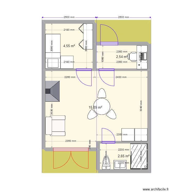 Юлия 2м. Plan de 6 pièces et 30 m2